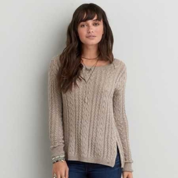 American Eagle Outfitters Sweaters - AEO Cream Cable Knit Sweater with Side Zip